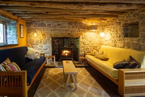 Wood-burning stove ready for a relaxing evening